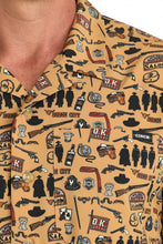 Cinch Tombstone Theme Print Short Sleeve Button-Down Camp Shirt for Men