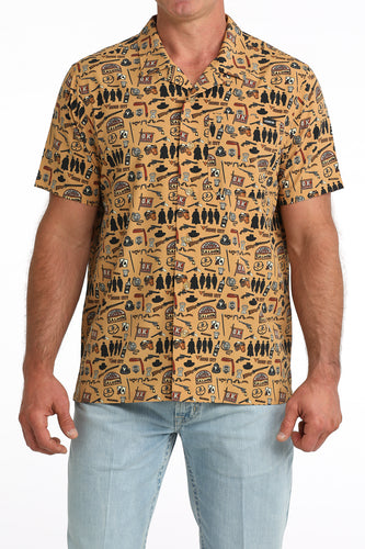 Pard's Western Shop Cinch Tombstone Theme Print Short Sleeve Button-Down Camp Shirt for Men