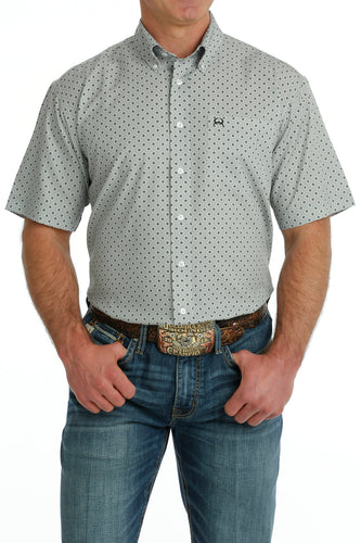 Pard's Western Shop Cinch Light Gray Print Short Sleeve Button-Down ArenaFlex Shirt for Men