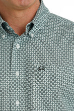 Cinch Light Gray/White/Mint Print Short Sleeve Button-Down ArenaFlex Shirt for Men