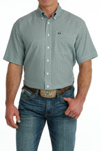 Pard's Western Shop Cinch Light Gray/White/Mint Print Short Sleeve Button-Down ArenaFlex Shirt for Men