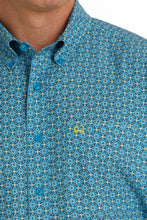 Cinch Men's Blue Geometric Print Short Sleeve Button-Down ArenaFlex Shirt