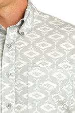 Cinch Light Gray & White Aztec Print Short Sleeve Button-Down ArenaFlex Shirt for Men