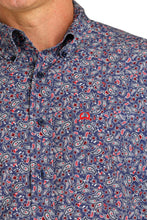 Cinch Navy Multi Paisley Print Short Sleeve Button-Down ArenaFlex Shirt for Men