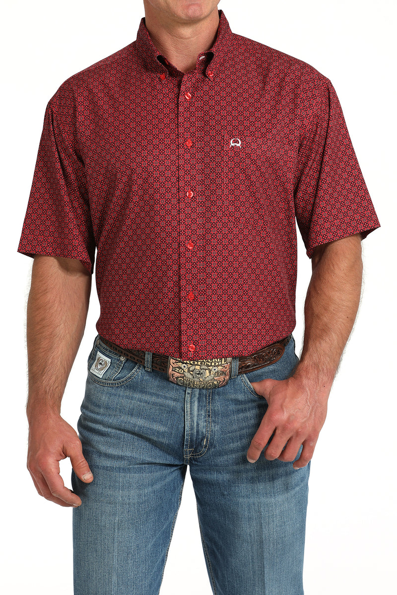 Cinch Men's Red Geo Print Arenaflex Shirt