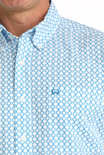 Cinch Men's Blue/White Print Short Sleeve ArenaFlex Button-Down Shirt