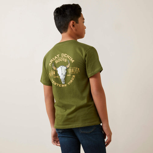 Pard's Western shop Ariat Army Green Bison Skull T-Shirt for Boys