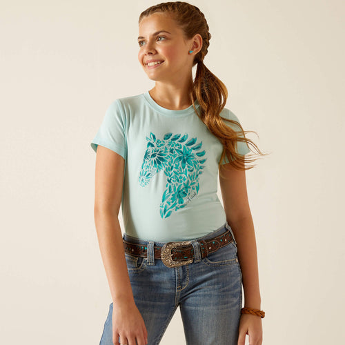 Pard's Western Shop Ariat Turquoise Floral Mosaic Horse Tee for Girls