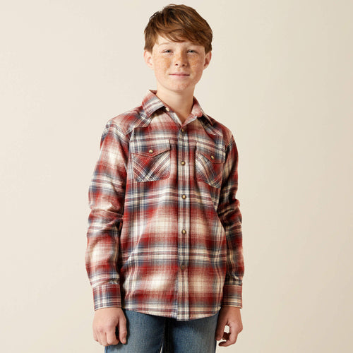 Pard's Western shop Ariat Boys Harper Retro Classic Fit Rust Plaid Snap Western Flannel Shirt