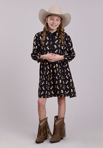 Pard's Western Shop Roper Apparel Girls Black Boot Print Dress