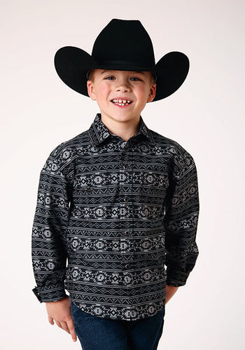 Pard's Western Shop Roper Apparel Black/Gray Aztec Print Western Snap Shirt for Boys