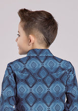 Roper Boys Blue Aztec Serape Print Snap Western Shirt