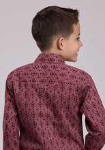 Roper Apparel Boys Red Vertical Aztec Print Western Snap Shirt