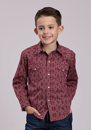 Pard's Western Shop Roper Apparel Boys Red Vertical Aztec Print Western Snap Shirt