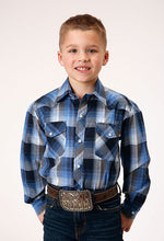 Pard's Western Shop Roper Apparel Blue/Black/White Plaid Snap Western Shirt for Boys