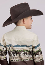 Roper Apparel Boys Brown/Tan Cowboys & Horses Vintage Border Print Western Snap Shirt