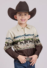 Pard's Western Shop Roper Apparel Boys Brown/Tan Cowboys & Horses Vintage Border Print Western Snap Shirt