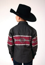 Roper Apparel Black Vintage Border Print Snap Western Shirt for Boys