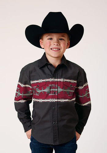 Pard's Western Shop Roper Apparel Black Vintage Border Print Snap Western Shirt for Boys