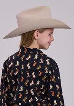 Roper Apparel Girls Black Boot Print Button-Down Blouse
