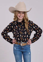 Pard's Western Shop Roper Apparel Girls Black Boot Print Western Snap Blouse