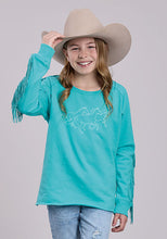 Pard's Western Shop Roper Apparel Girls Turquoise Wild Horses Fleece Sweatshirt with Fringe Sleeves