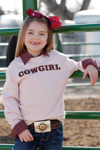 Pard's Western Shop Girls Cruel Girl Pink Crew Neck Sweatshirt with Rhinestone 
