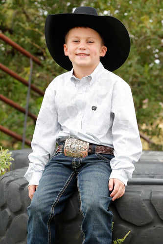 Pard's Western Shop Cinch Boys White/Gray Paisley Print Button-Down Shirt