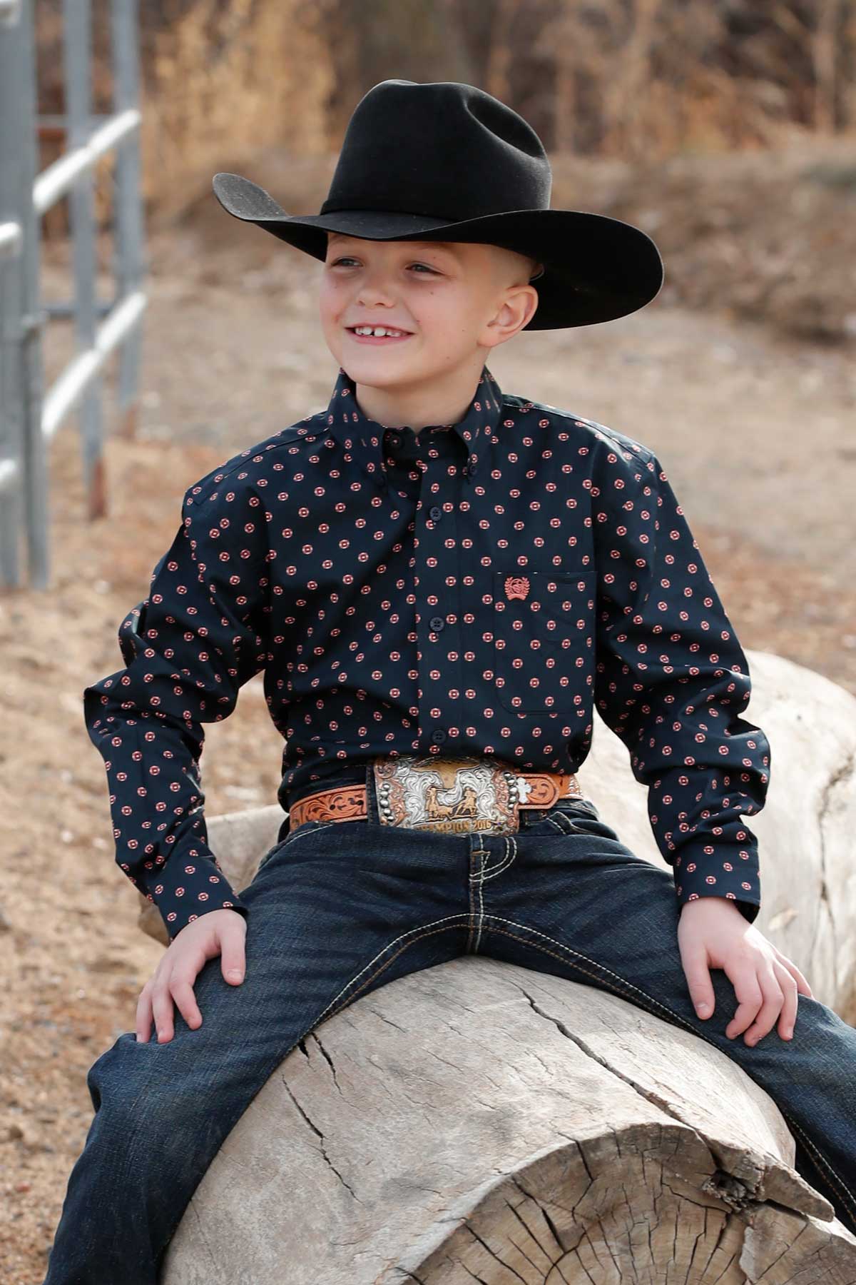 Cinch Boys Dark Navy Geometric Print Button-Down Shirt – Pard's Western ...