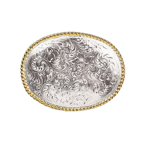 Pard's Western Shop Nocona Oval Floral Engraved Buckle with Gold Rope Edge