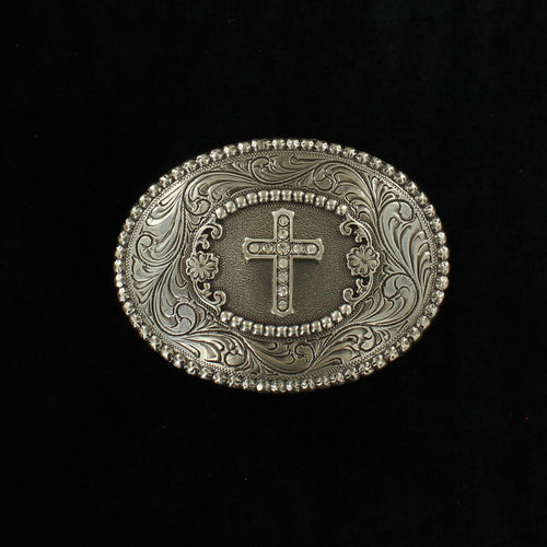 Pard's Western Shop Blazin Roxx Oval Crystal Cross Buckle