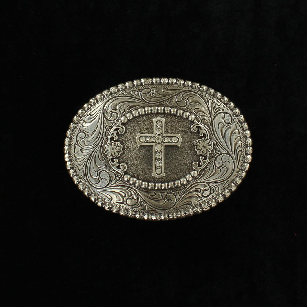 Pard's Western Shop Blazin Roxx Oval Crystal Cross Buckle