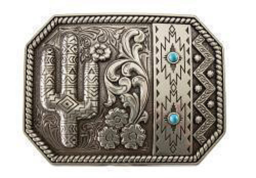 Pard's Western Shop Blazin Roxx Southwest Cactus Buckle with Turquoise Accents