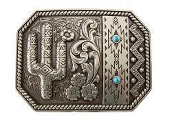 Pard's Western Shop Blazin Roxx Southwest Cactus Buckle with Turquoise Accents