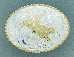 Pard's Western Shop Crumrine Silver Oval Buckle with Gold Bullrider