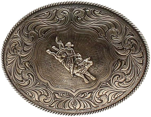Pard's Western Shop Crumrine Large Antique Silver Oval Bull Rider Buckle