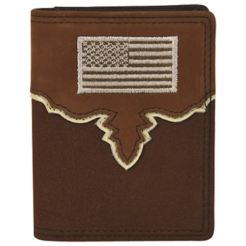 Pard's Western shop Justin Brown Front Pocket Bifold Wallet with Embroidered USA Flag