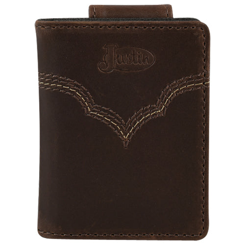 Pard's Western Shop Justin Dark Brown Card Wallet with Stitched Yoke