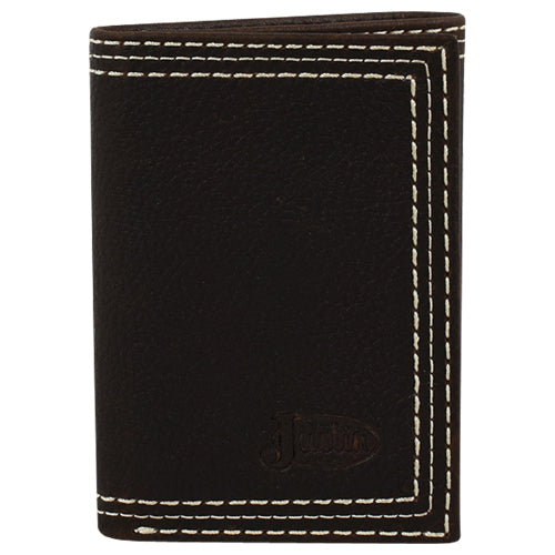Pard's Western Shop Justin Triple Stitched Pebbled Brown Trifold Wallet