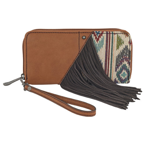 Pard's Western Shop  Justin Ladies Brown Wristlet Wallet with Jacquard and Fringe