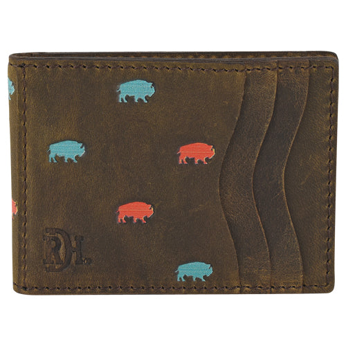 Pard's Western Shop Red Dirt Hat Co Brown Bison Pattern Bifold Card Case with Magnetic Currency Clip