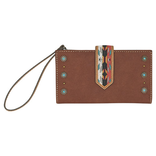 Pard's Western Shop Tony Lama Brown Wristlet Wallet with Southwest Embroidery and Rowell Studs