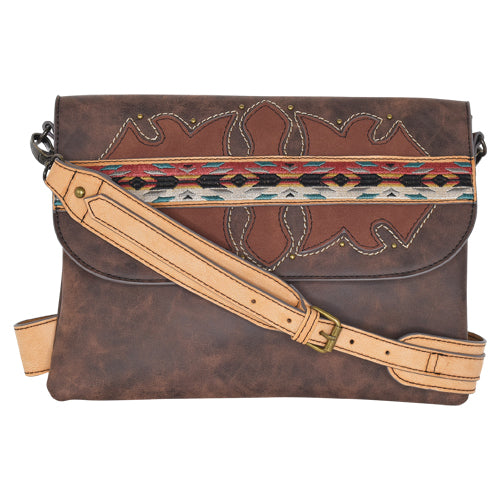 Pard's Western Shop Tony Lama Brown Large Crossbody with Southwest Embroidery