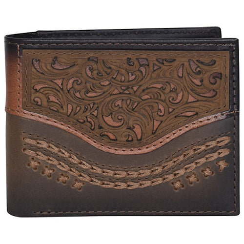 Pard's Western Shop Justin Brown Tooled Large Bifold Wallet with Russet Inlay