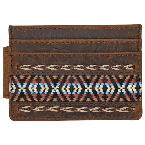 Pard's Western Shop Justin Brown Card Wallet with Horsehair Braid and Embroidered Aztec Design