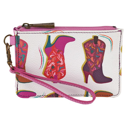 Pard's Western Shop CatchFly White/Pink Vintage Boots Print Mini Wallet with Wristlet