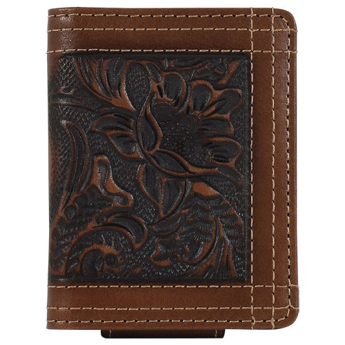 Pard's Western shop Justin Brown Floral Tooled Bifold Card Wallet