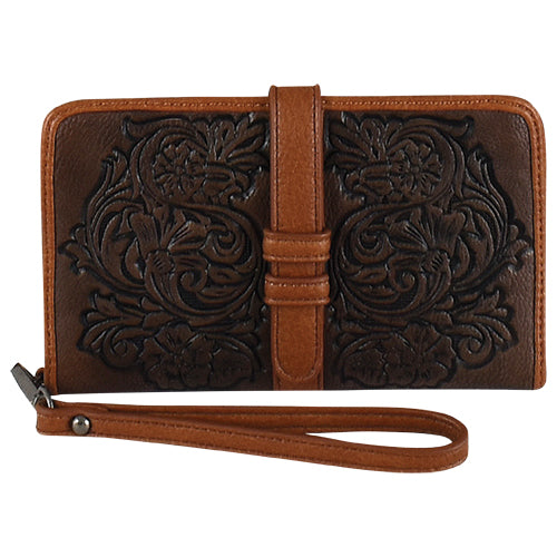 Pard's Western Shop  Justin Brown Floral Embossed Wallet with Wristlet