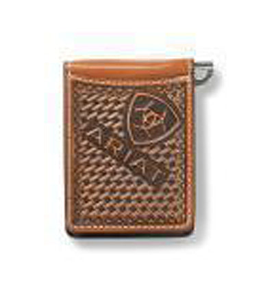 Pard's Western Shop Ariat Brown Basket Weave Embossed Money Clip