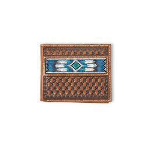 Pard's Western Shop Ariat Brown Bi-fold Wallet with Embroidered Southwest Inlay